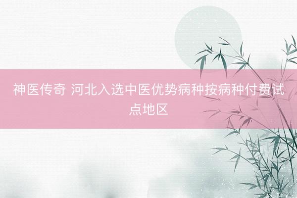 神医传奇 河北入选中医优势病种按病种付费试点地区