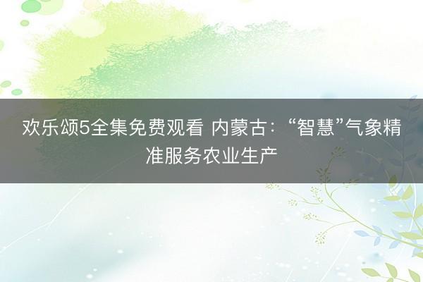 欢乐颂5全集免费观看 内蒙古：“智慧”气象精准服务农业生产