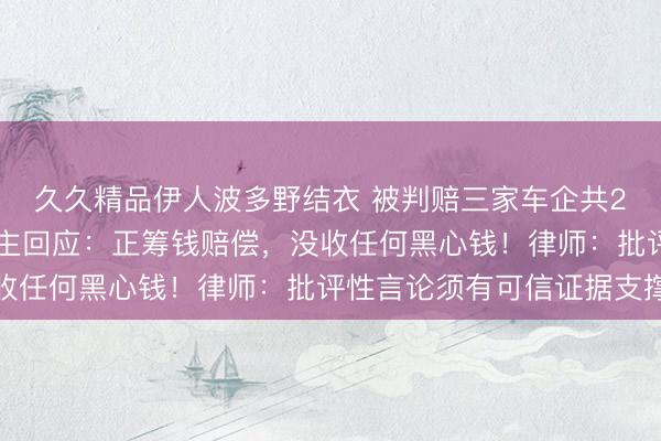 久久精品伊人波多野结衣 被判赔三家车企共226万元，知名汽车博主回应：正筹钱赔偿，没收任何黑心钱！律师：批评性言论须有可信证据支撑