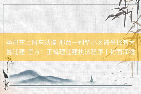 圣母在上风车动漫 邢台一别墅小区被举报有大量违建 官方：正梳理违建执法程序丨封面深镜