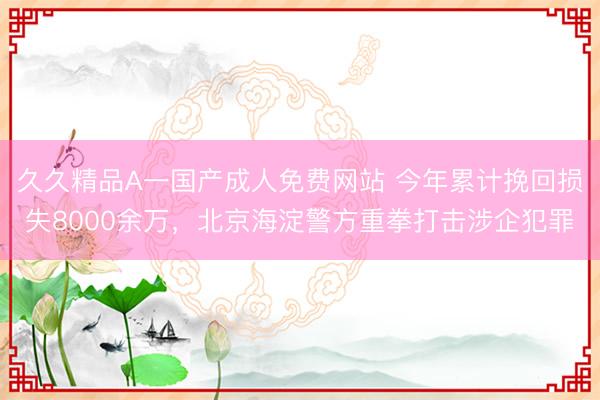 久久精品A一国产成人免费网站 今年累计挽回损失8000余万,北京海淀警方重拳打击涉企犯罪