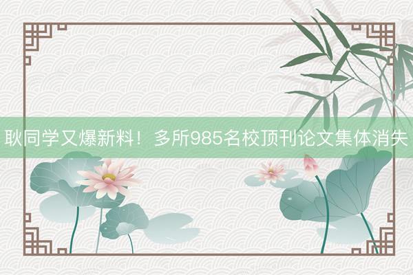 耿同学又爆新料!多所985名校顶刊论文集体消失
