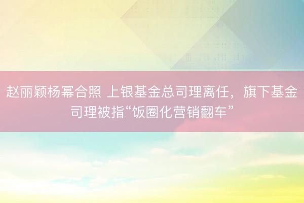 赵丽颖杨幂合照 上银基金总司理离任，旗下基金司理被指“饭圈化营销翻车”