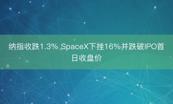 纳指收跌1.3% SpaceX下挫16%并跌破IPO首日收盘价