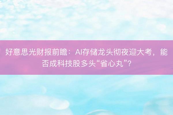好意思光财报前瞻：AI存储龙头彻夜迎大考，能否成科技股多头“省心丸”？